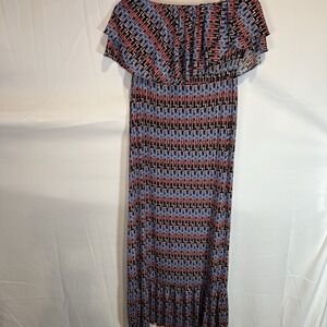 T-Bags LA Ruffle Strapless Maxi Dress Size Small Navy Red Patriotic 4th Of July